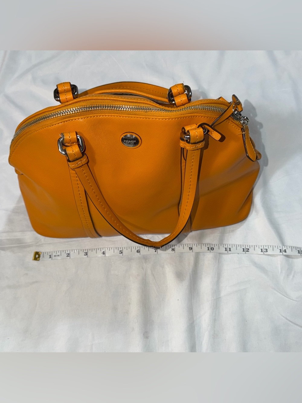 Coach Peyton Cora Domed Satchel Orange Saffiano Leather Crossbody Bag F25671 - Picture 9 of 16